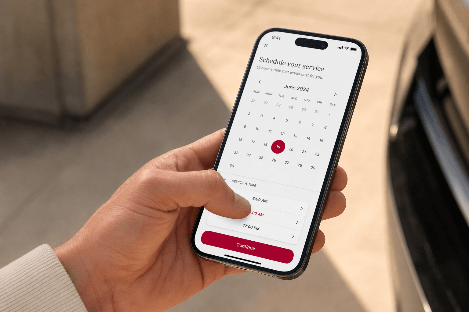 Hand scheduling a Her Driveway Club route on a phone
